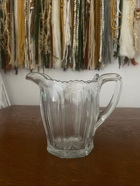 Clear Glass Pitcher - Elegant Ribbed Design vintage thick cut